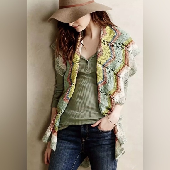Anthropologie Rosie Neira Knitted Sweater Vest in Multicolour Chevron Pattern - Picture 1 of 13